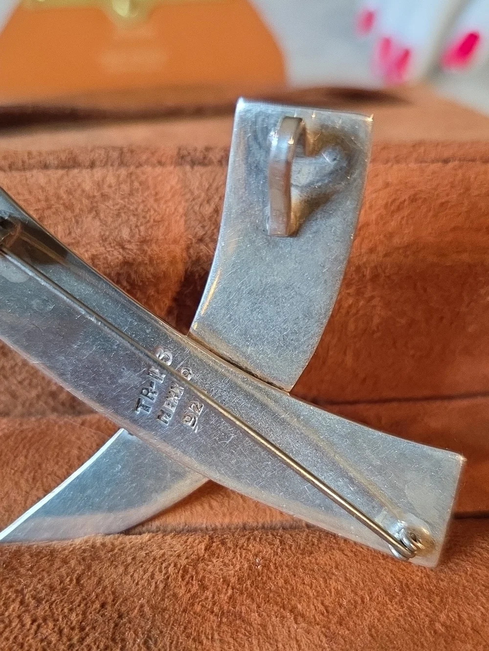 Sterling Silver .925 X-Shaped Brooch / Pendant Mexico